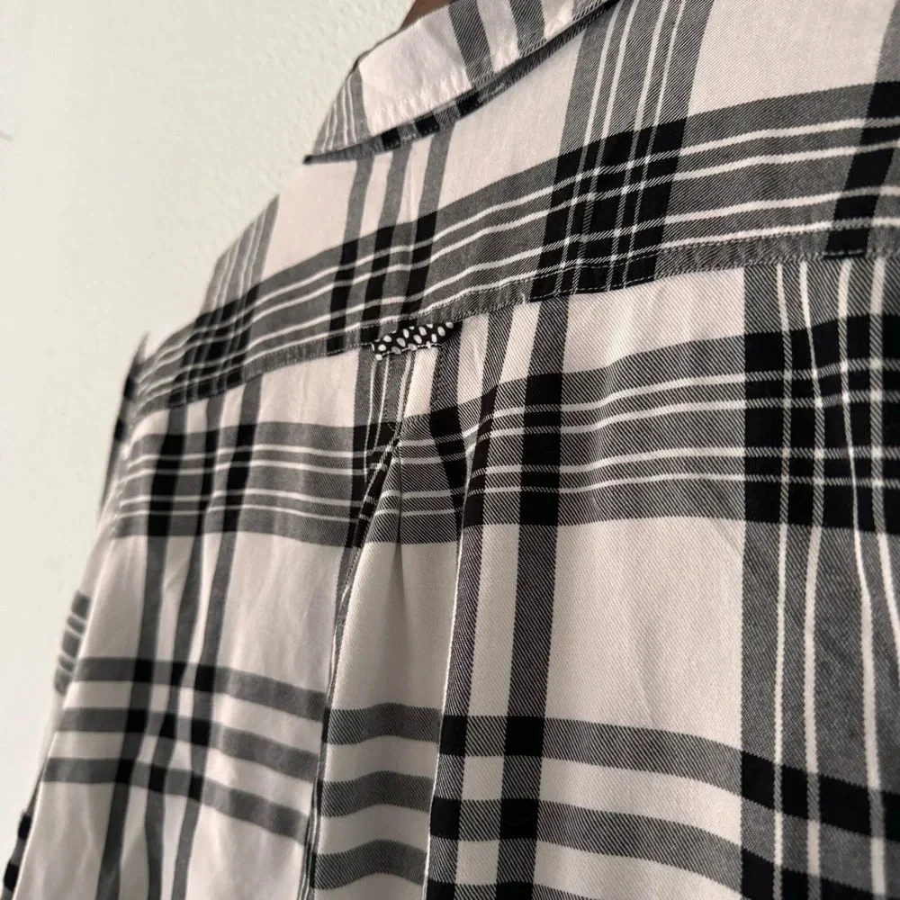 Como Vintage Plaid Flannel Button Down Shirt Black White Grungecore XL Cozy - Picture 7 of 14